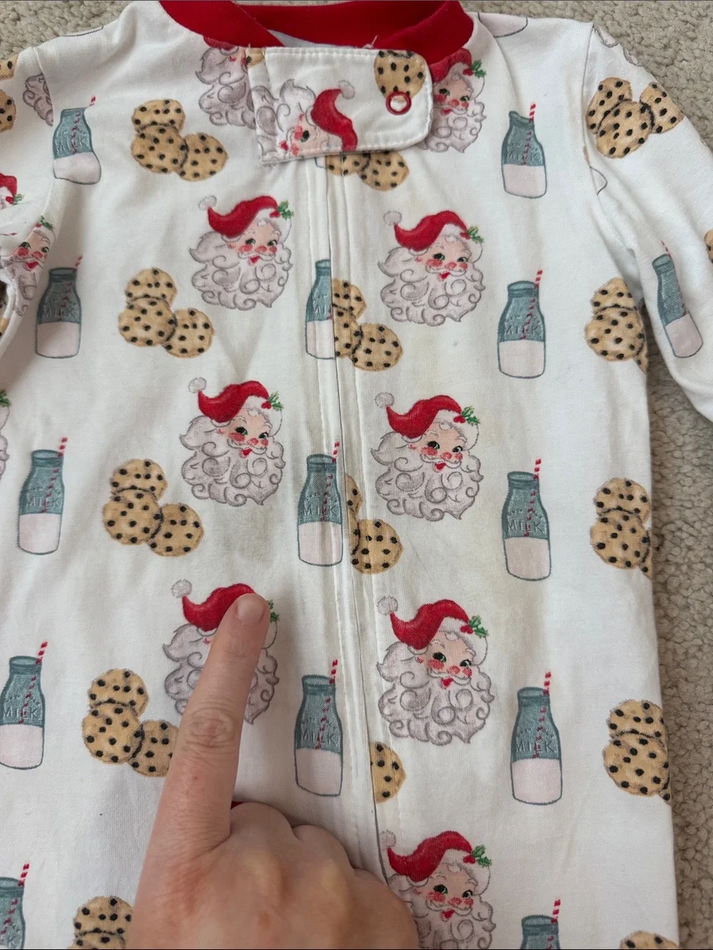 Santa & Cookies Footless Pajamas - Red Trim